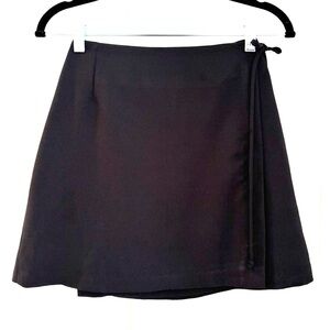 Fully Lined Black Wrap Miniskirt with Adjustable Waist Tie - Small